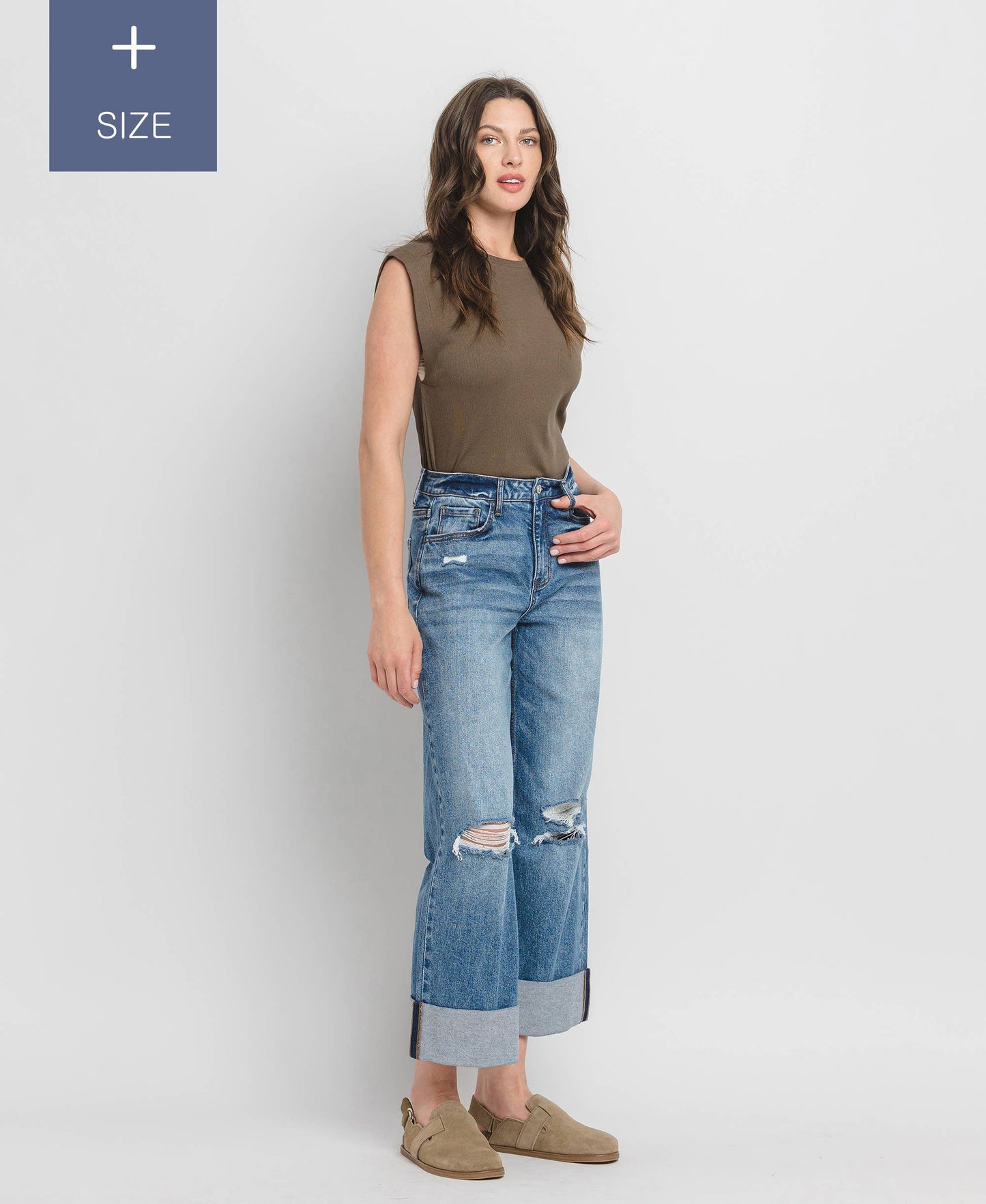 Curvy Lovervet Super High Rise Cuffed Baggy Wide Leg Jean