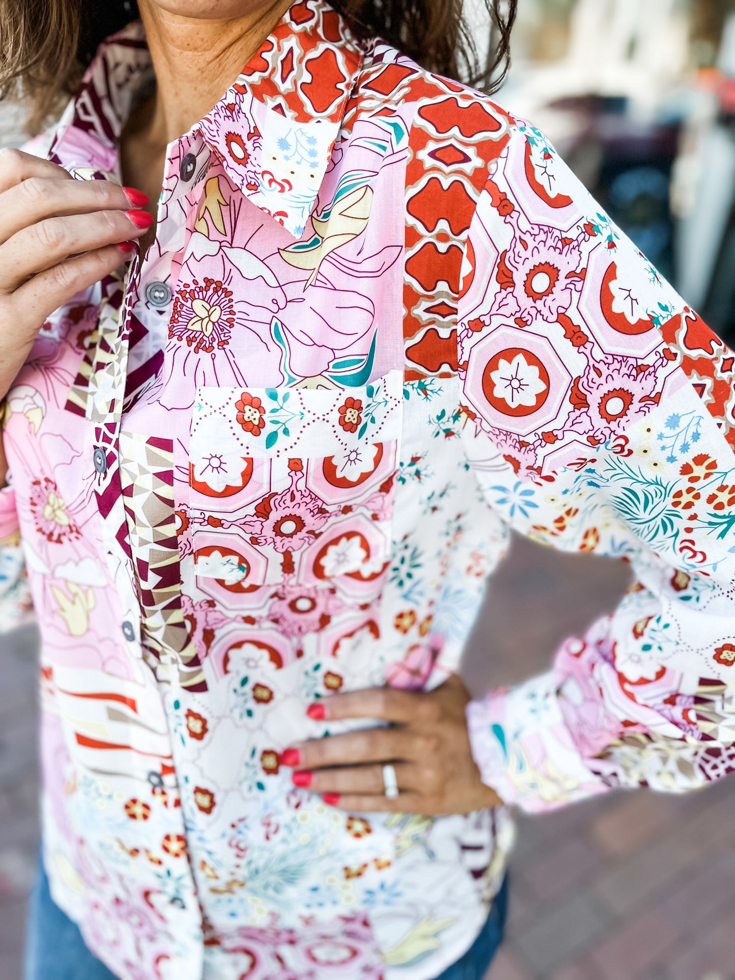 Pink Abstract Patchwork Blouse