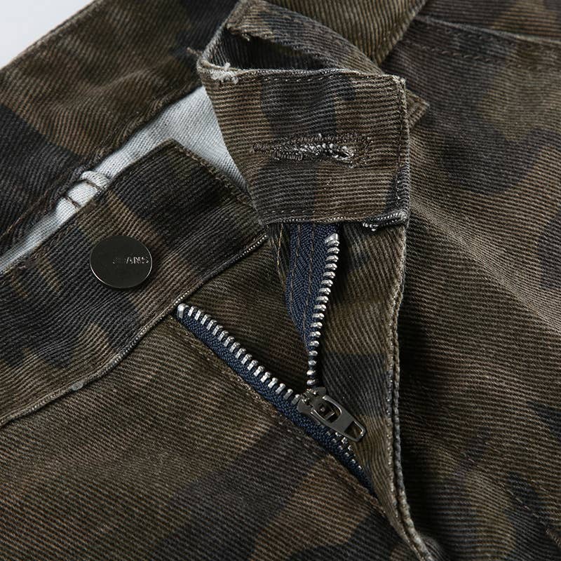 Camouflage Jeans straight denim pants