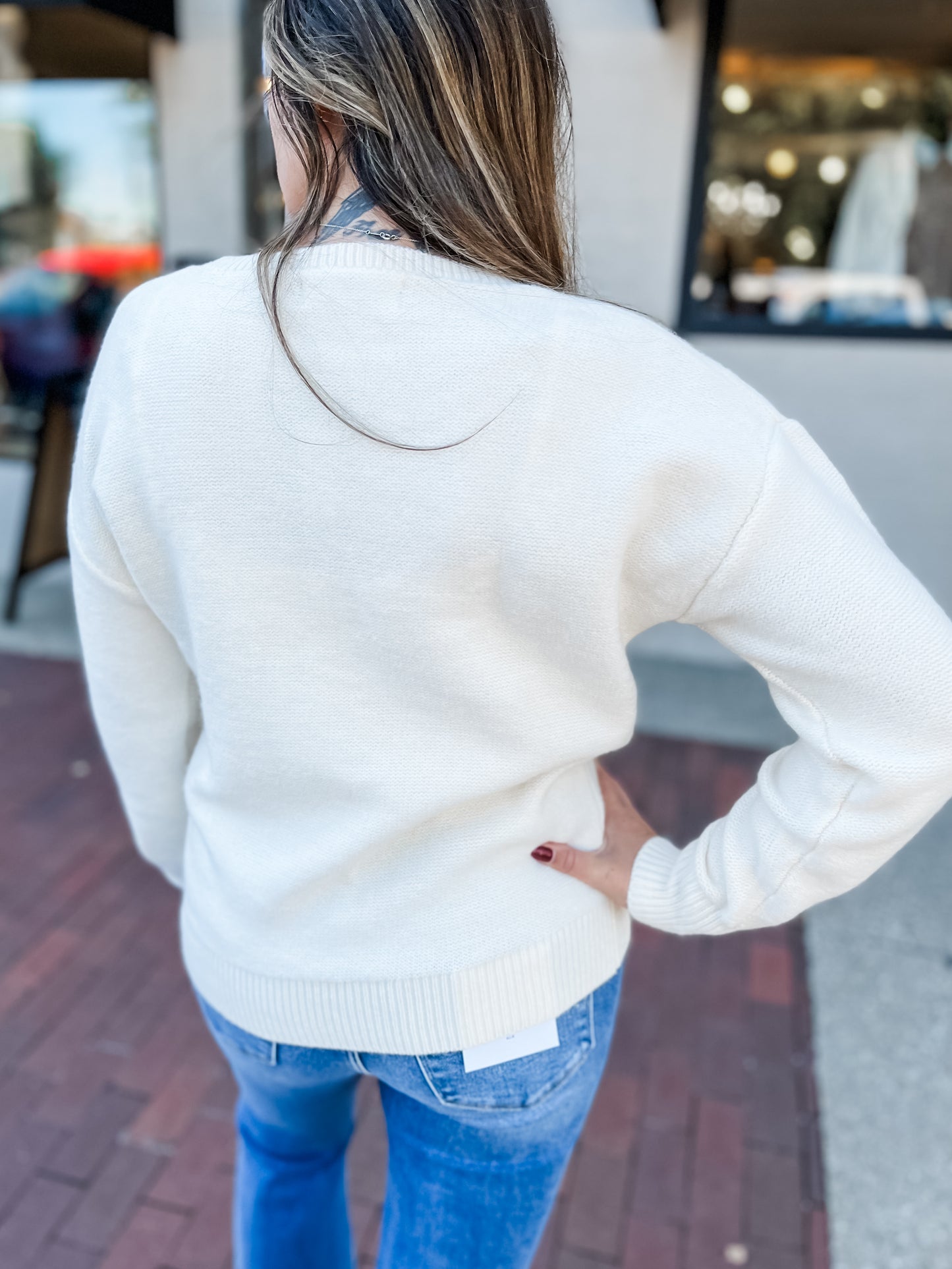 Ivory Flower Stitched Sweater