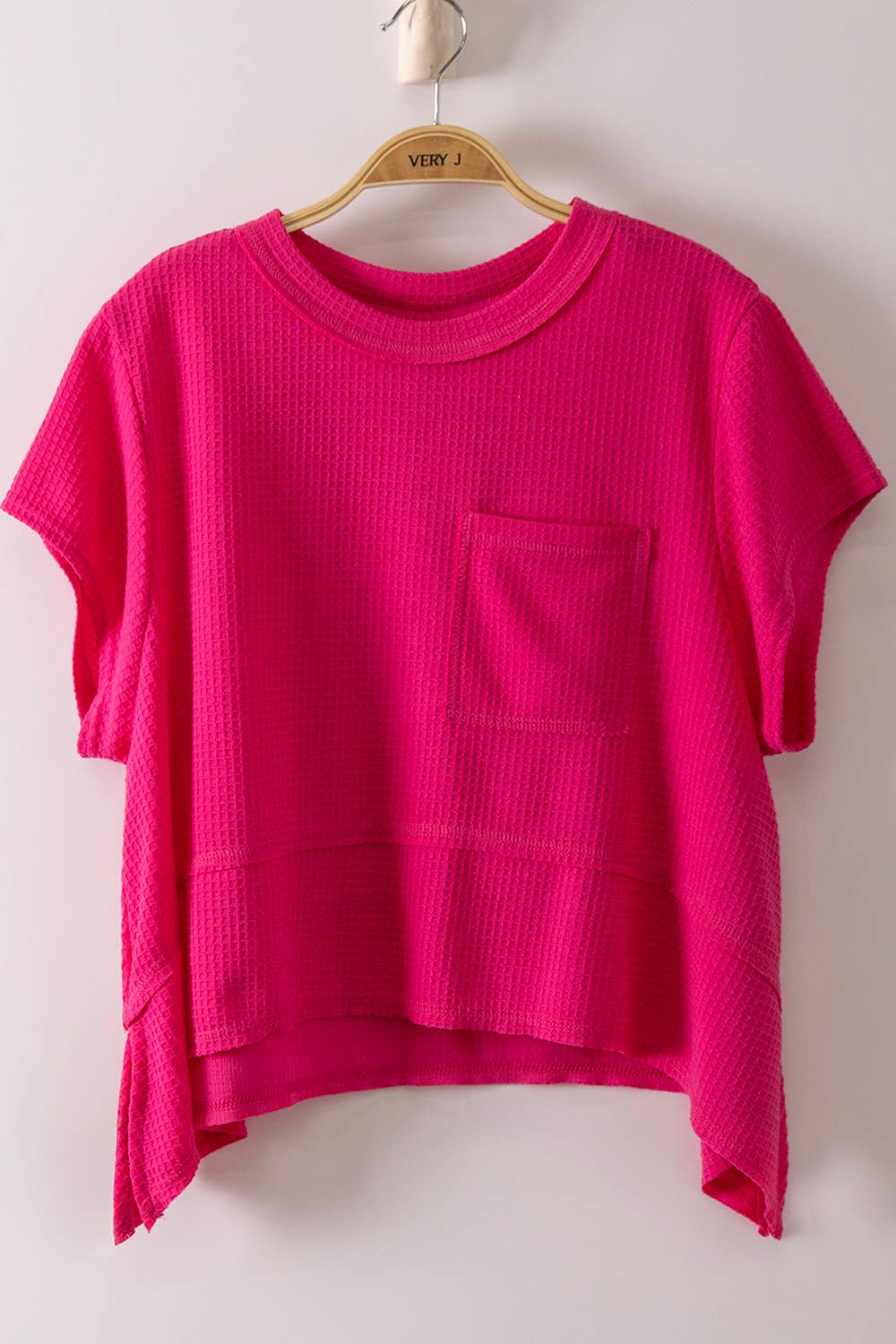 Flared Hem Waffle Knit Casual Top