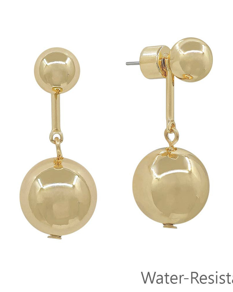 Water Resistant Gold Bar with Gold Ball Drop Earring