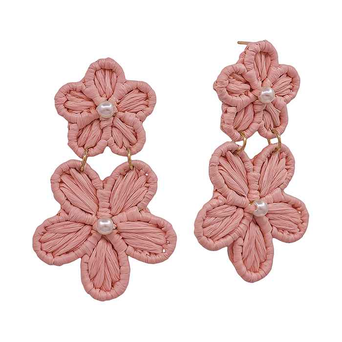 Peach Double Flower Paper Pearl Accent Earrings