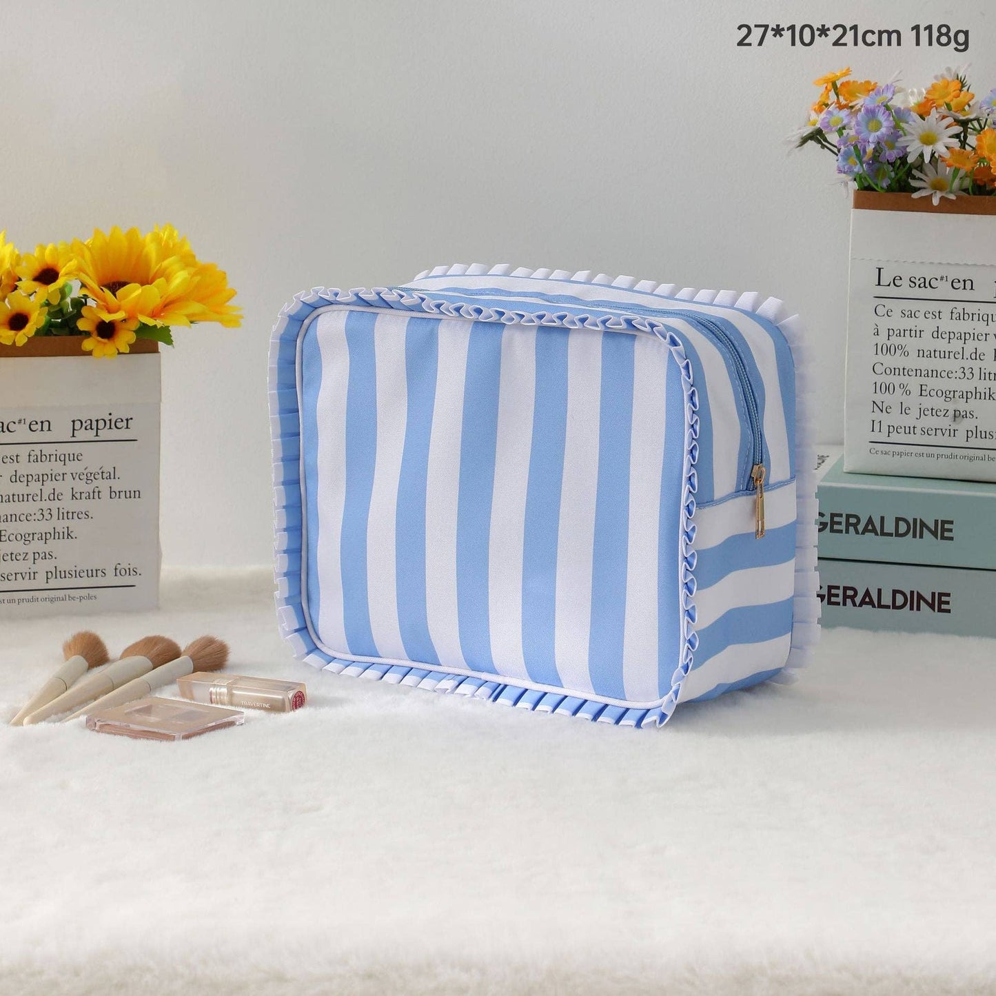 Striped & Plaid Ruffles Cosmetic Bag