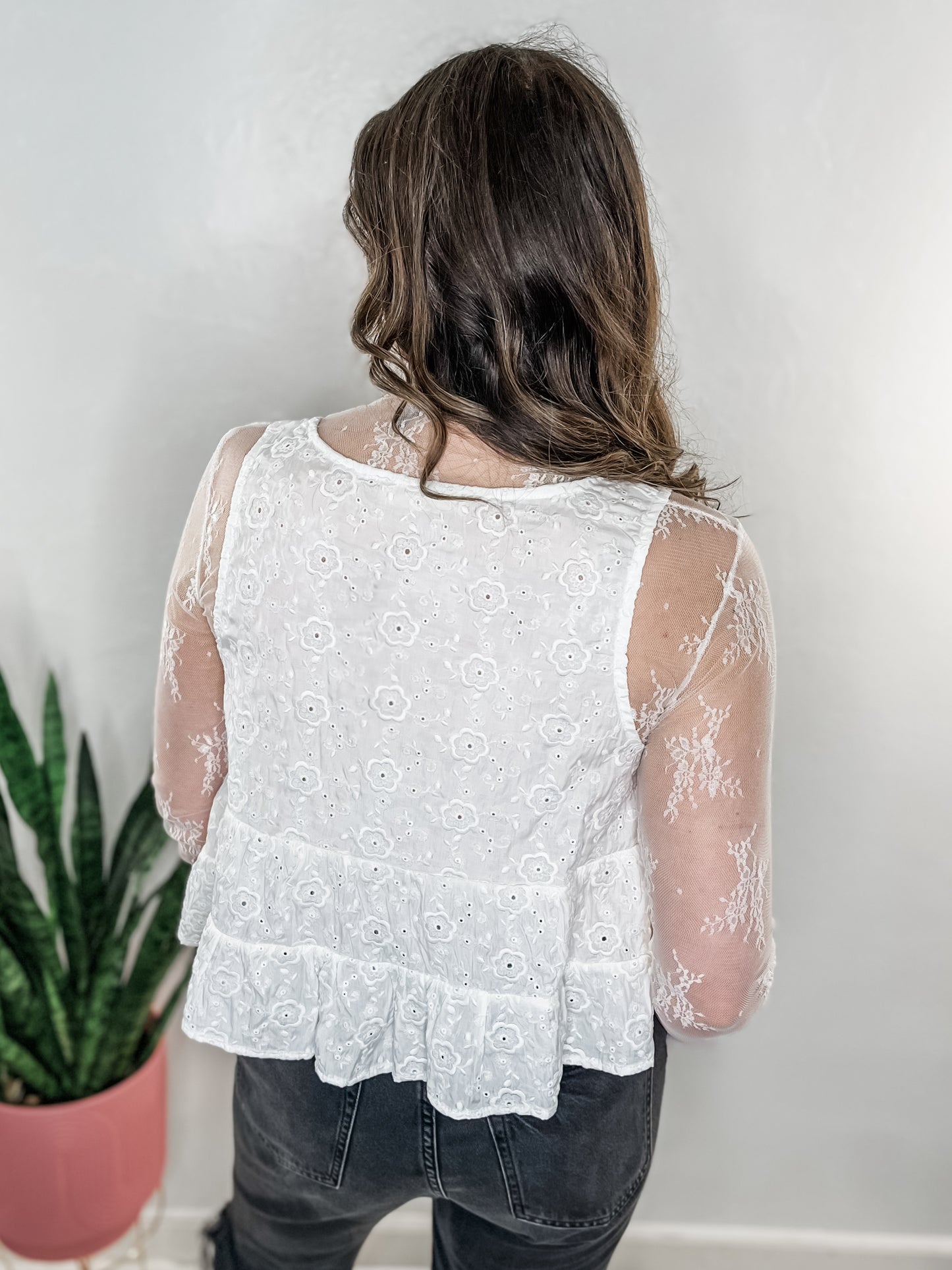 White Eyelet Tie Front Blouse