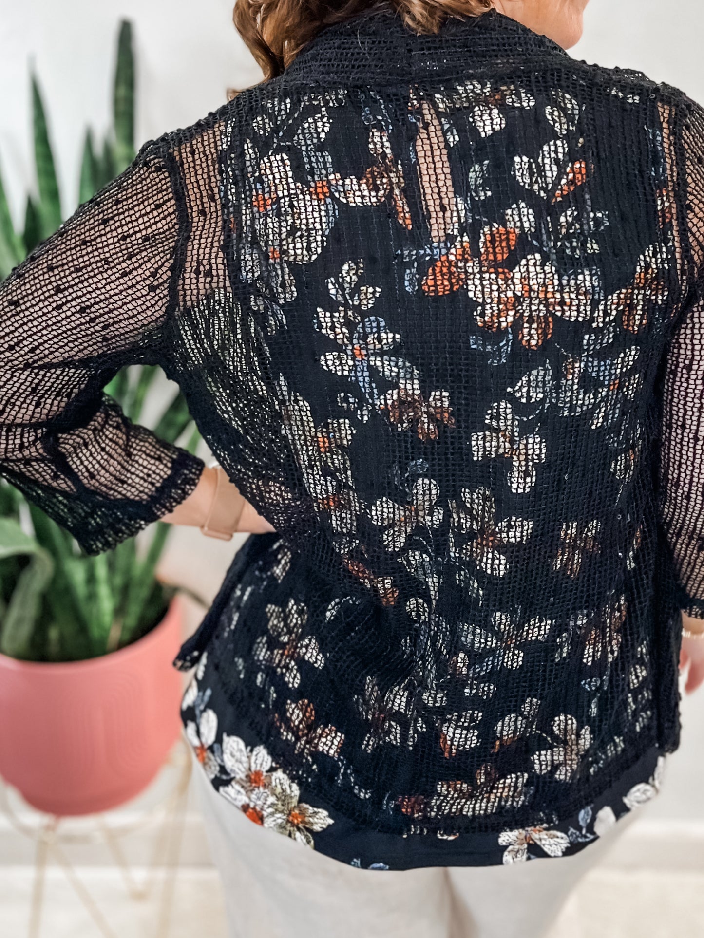 Black Open Mesh Sequin Cover Up
