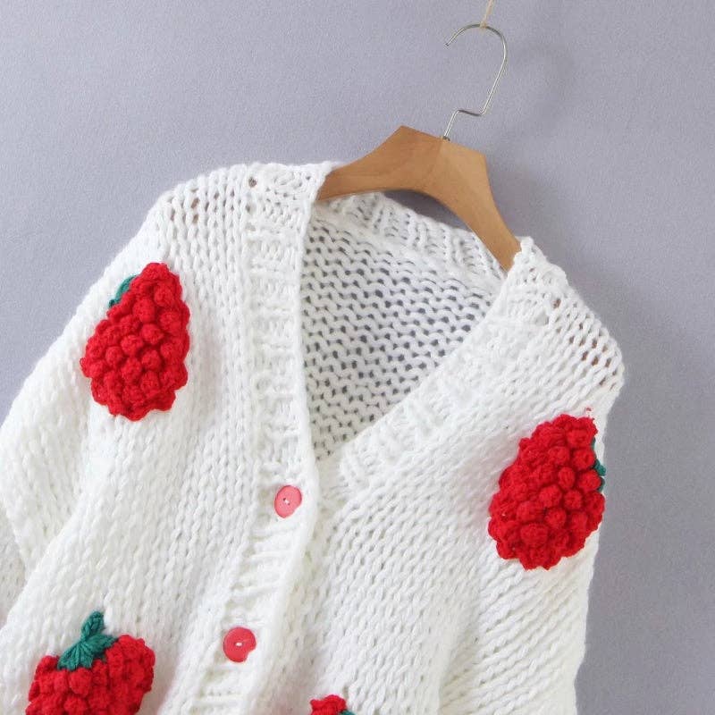 Oversized V-Neck Strawberry Cardigan