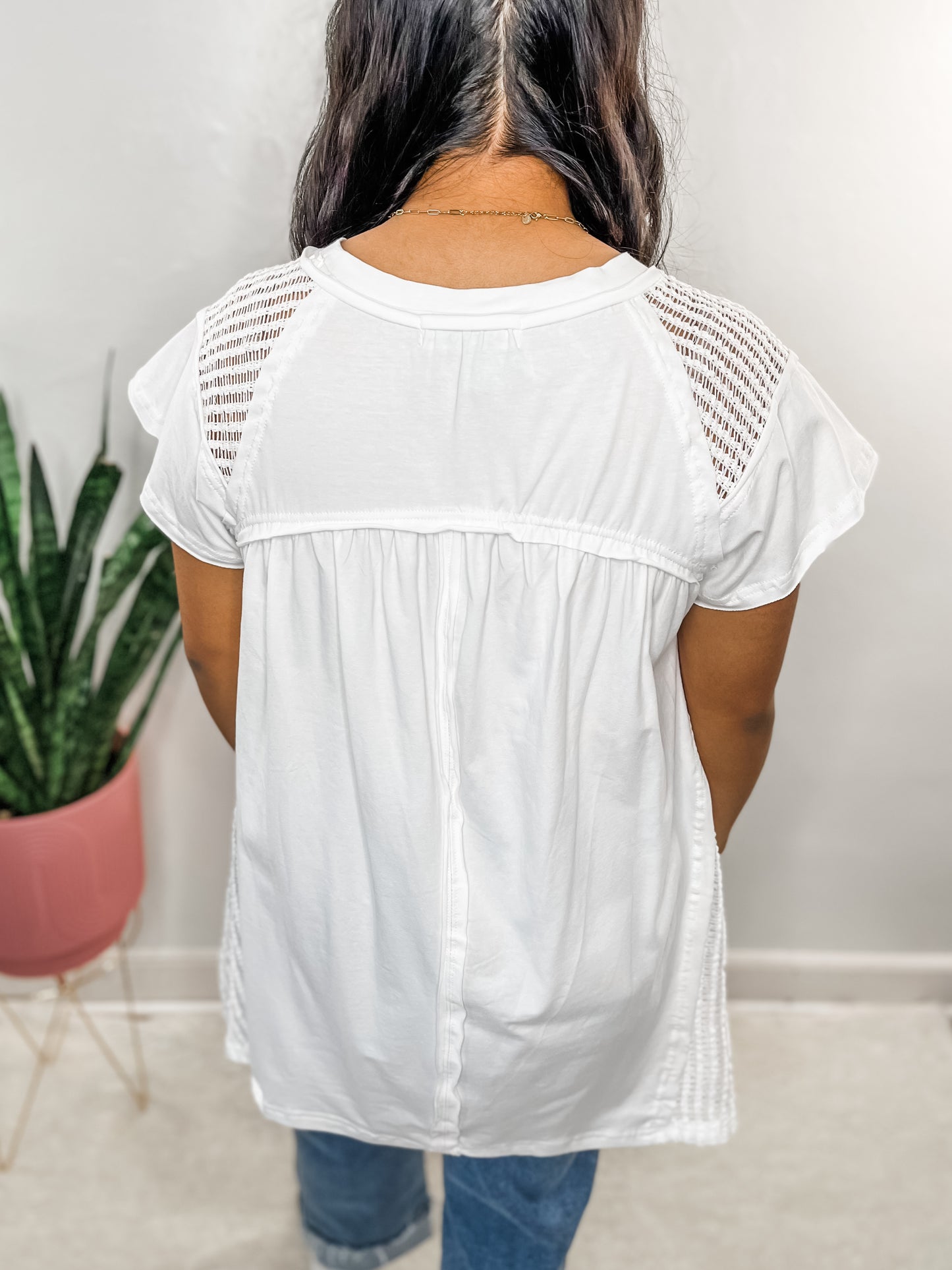 White Mixed Texture Top