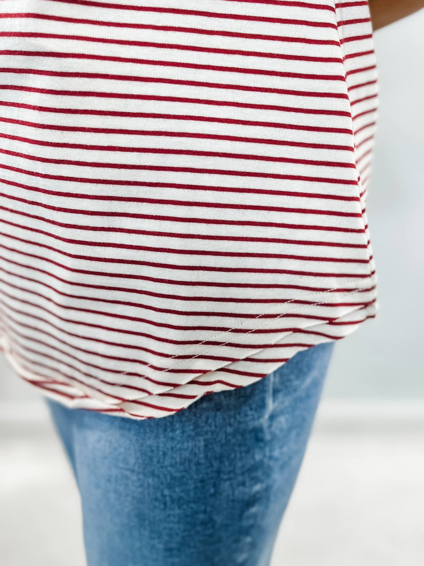 Ivory & Red Stripe Button Top
