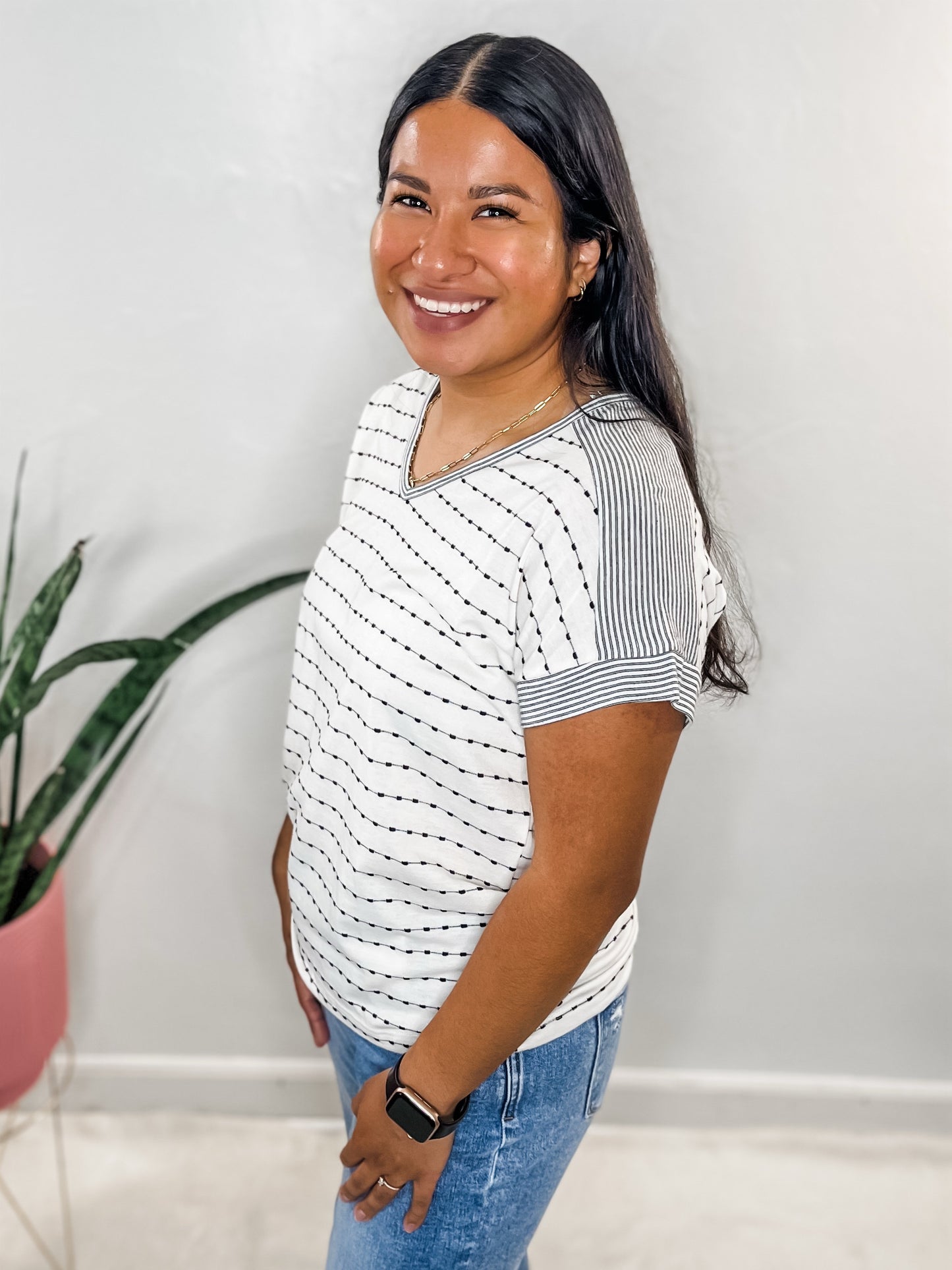 Black Stripe Blocked Top