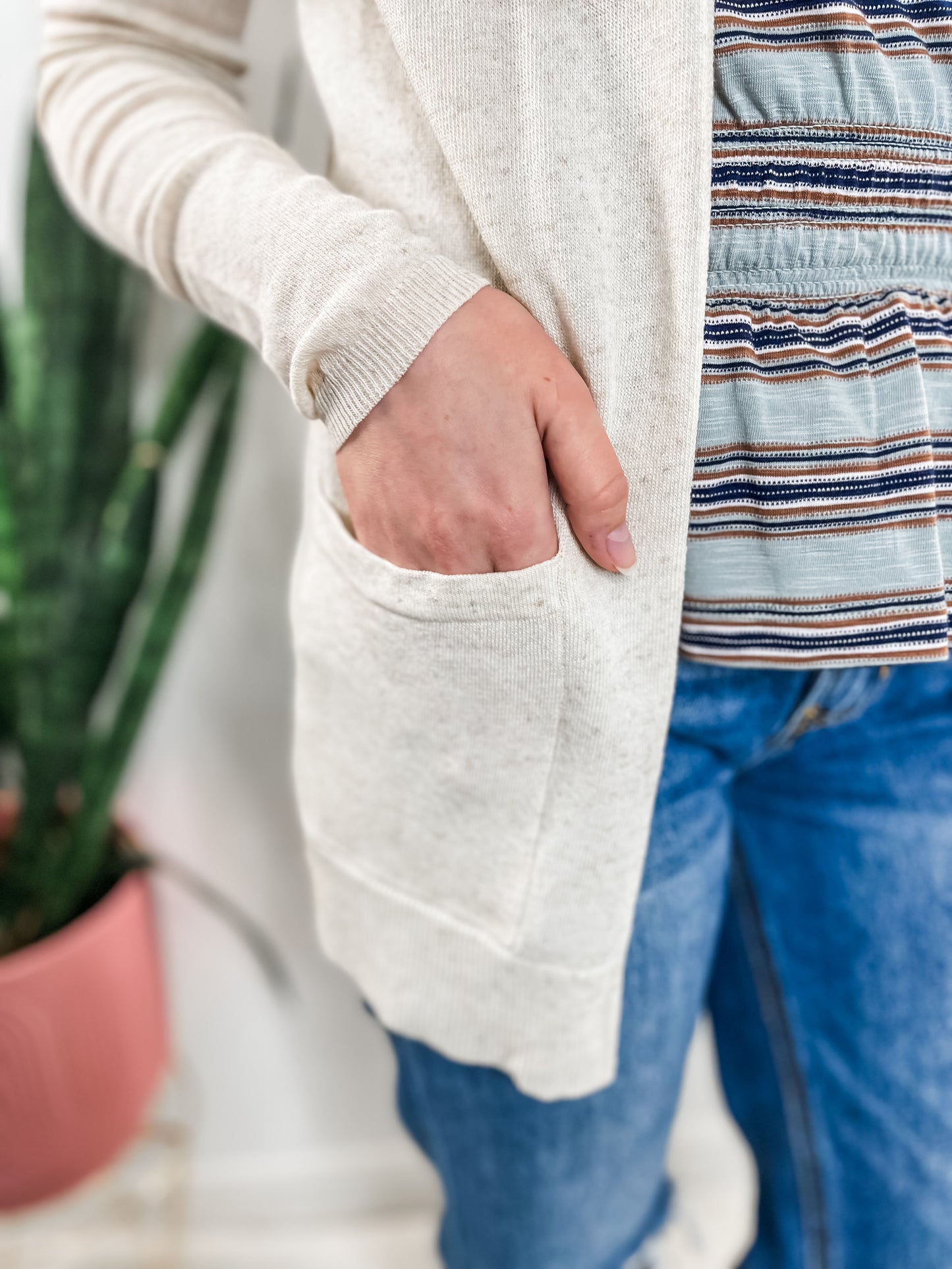 Natural Linen Yarn Open Cardigan