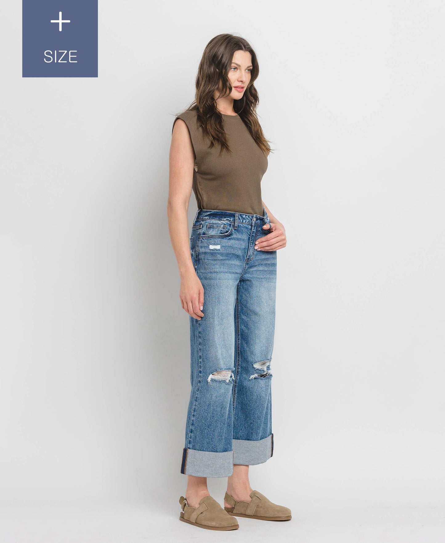 Curvy Lovervet Super High Rise Cuffed Baggy Wide Leg Jean
