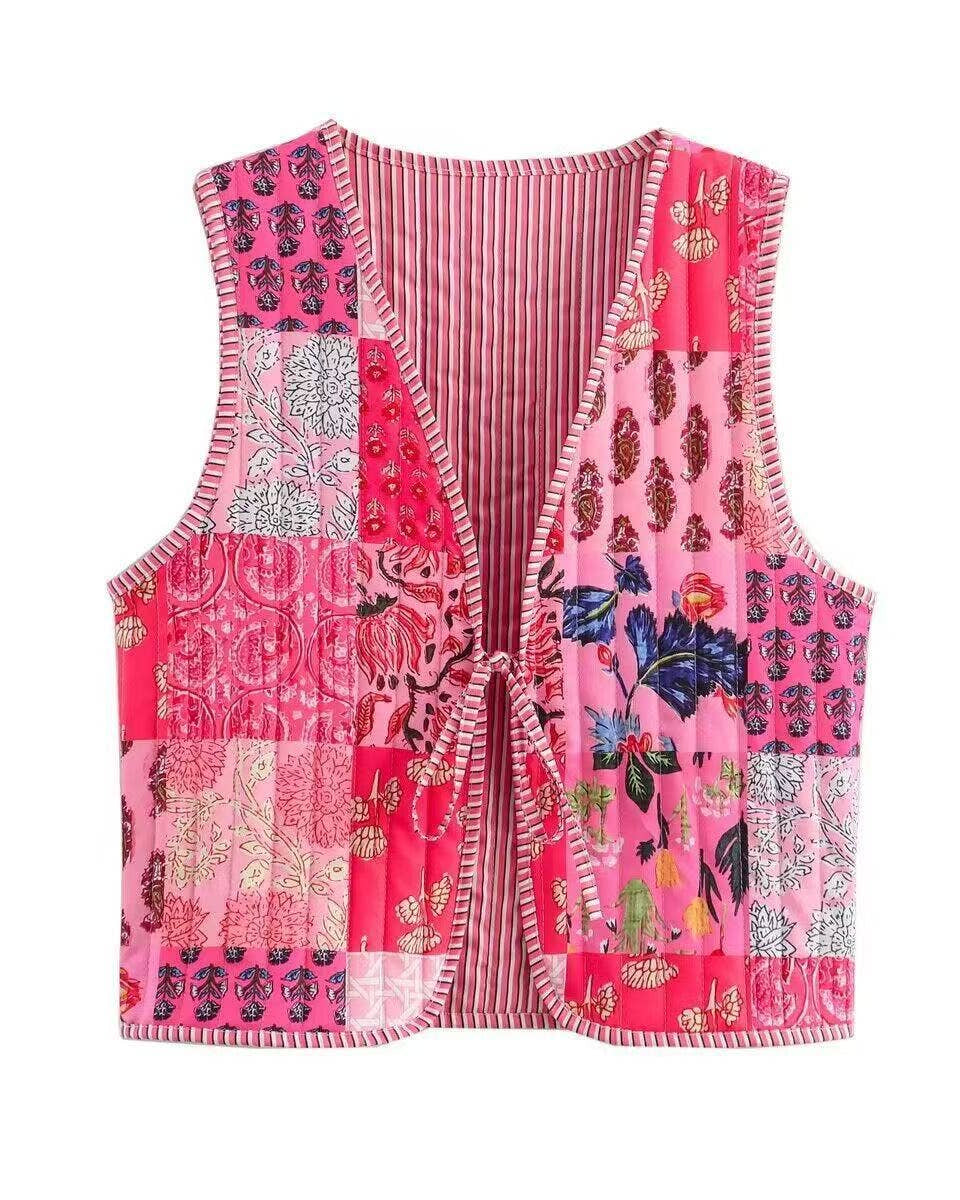 Reversible Printed & Striped Cotton Puffer Vest