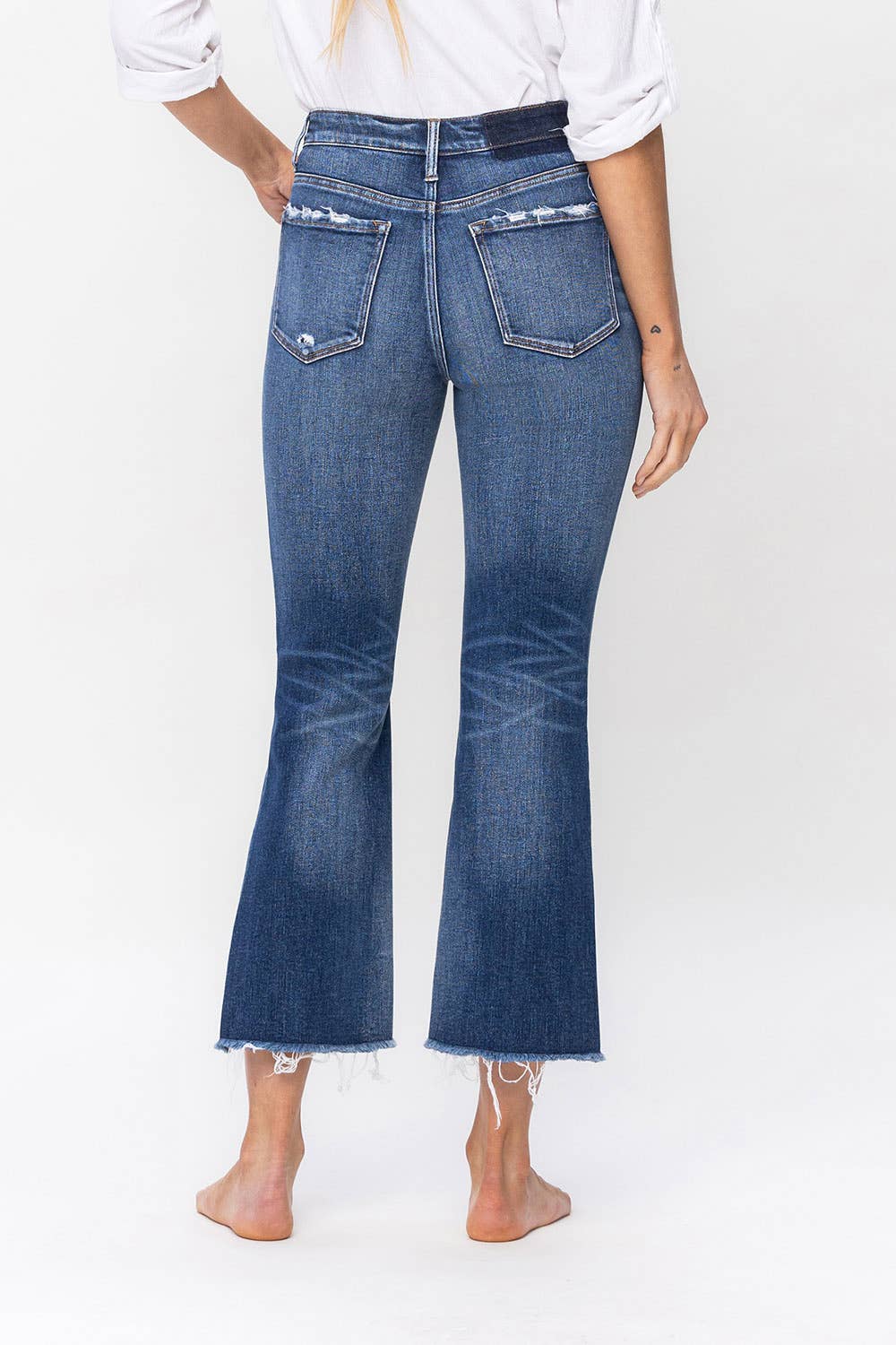 Flying Monkey High Rise Raw Step Hem Crop Flare Jean
