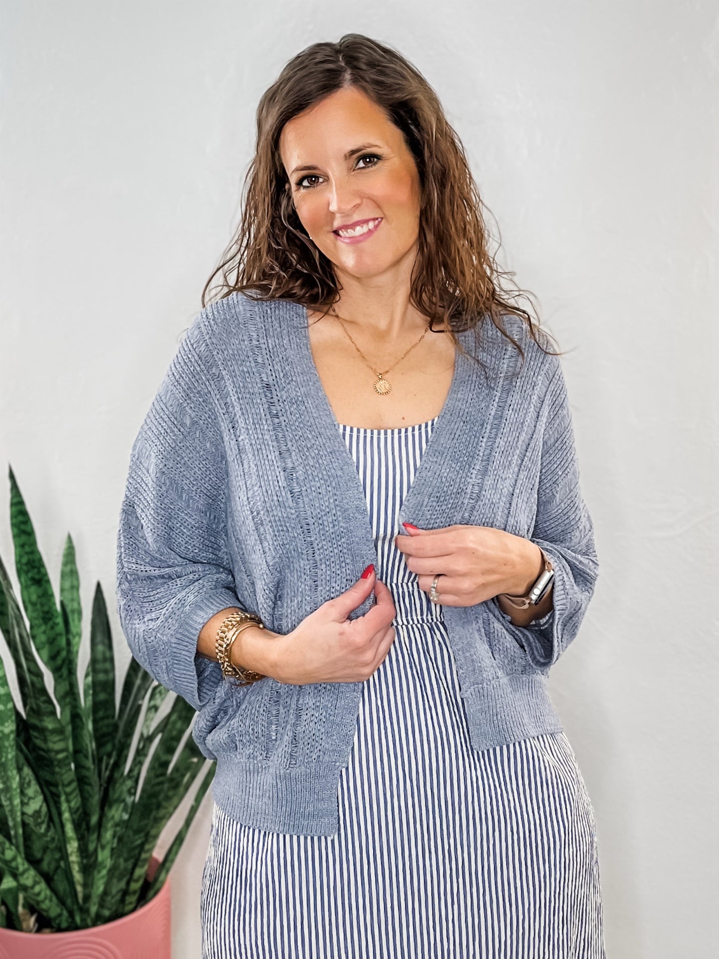 Slate Blue Kimono Open Cardigan