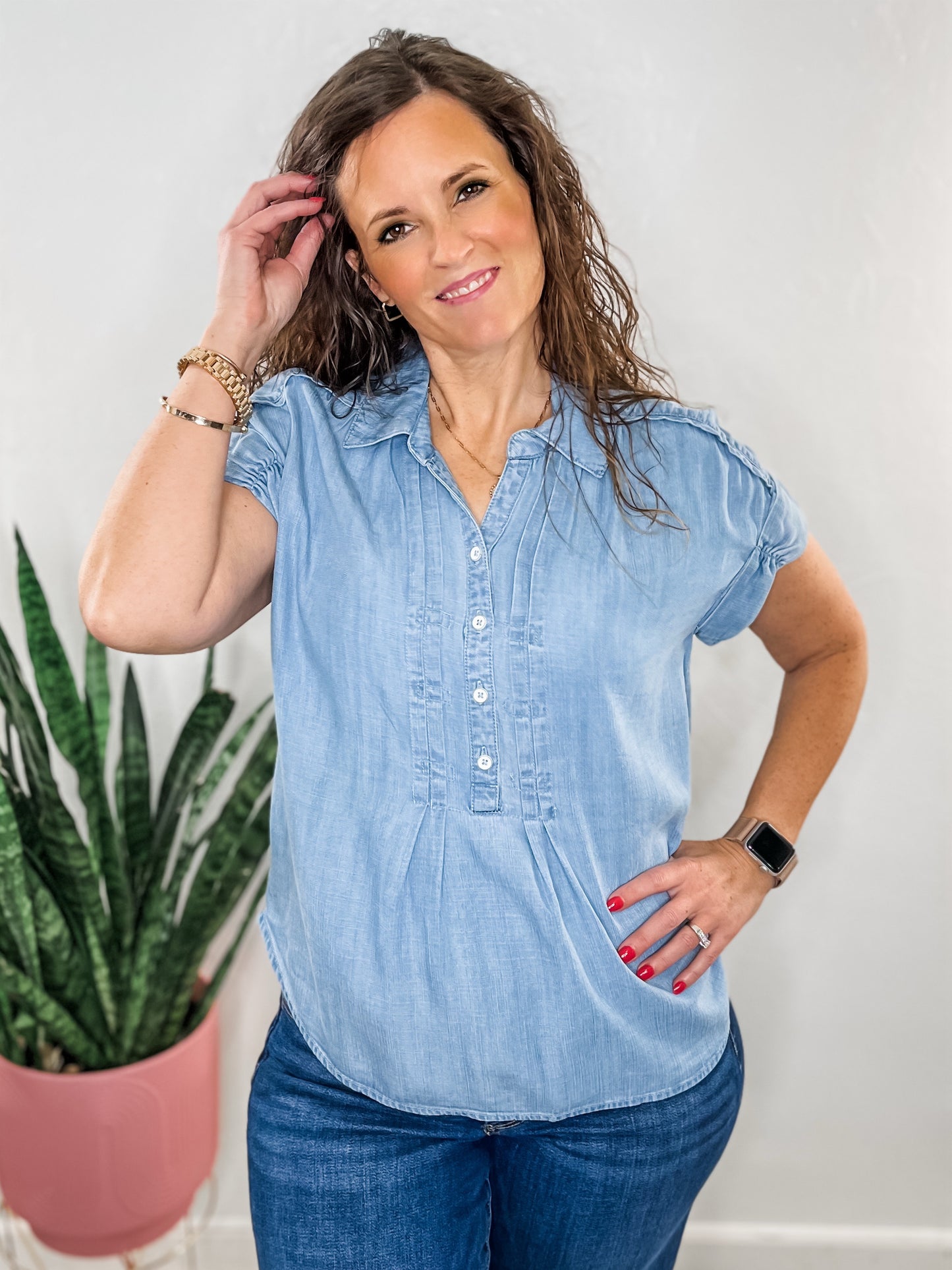 Collard Chambray Top