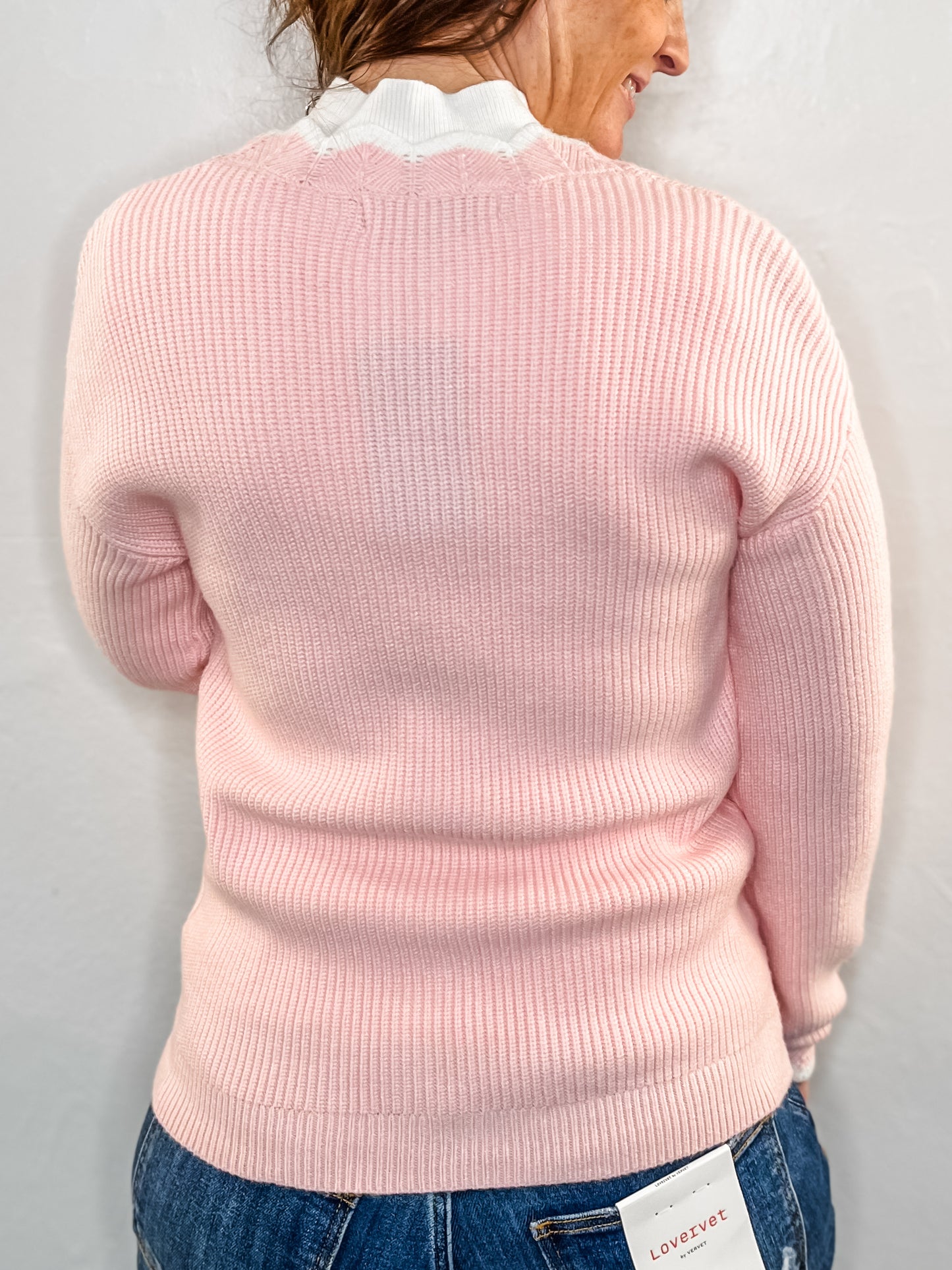 Pink Scalloped Edge Button Cardigan