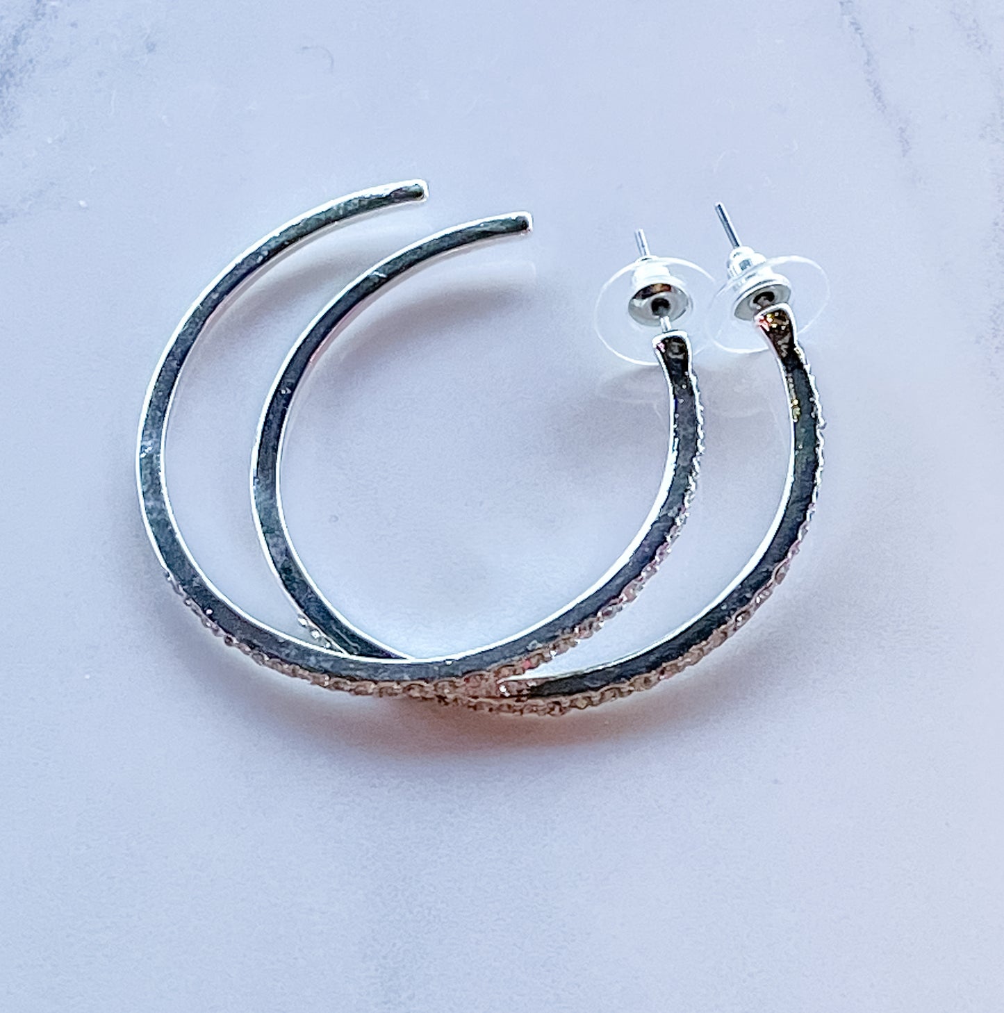 Thin Rhinestone Hoop Earrings