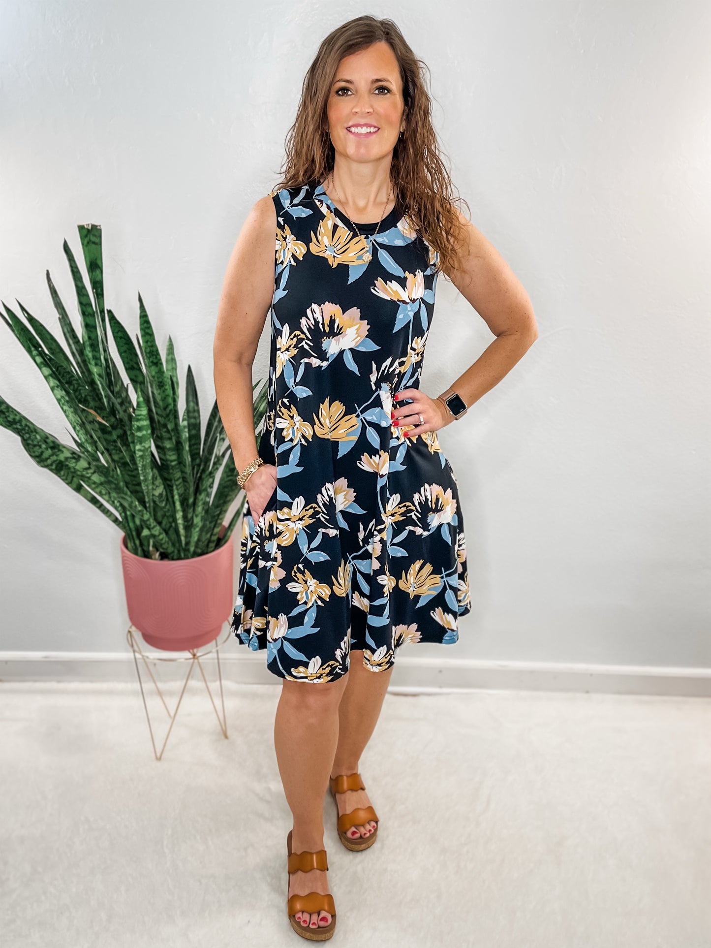 Black Floral A-Line Dress