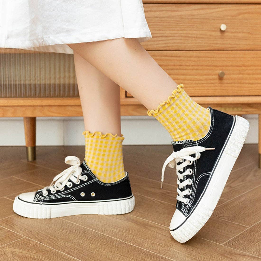 Colorful Check Pattern Lace Socks