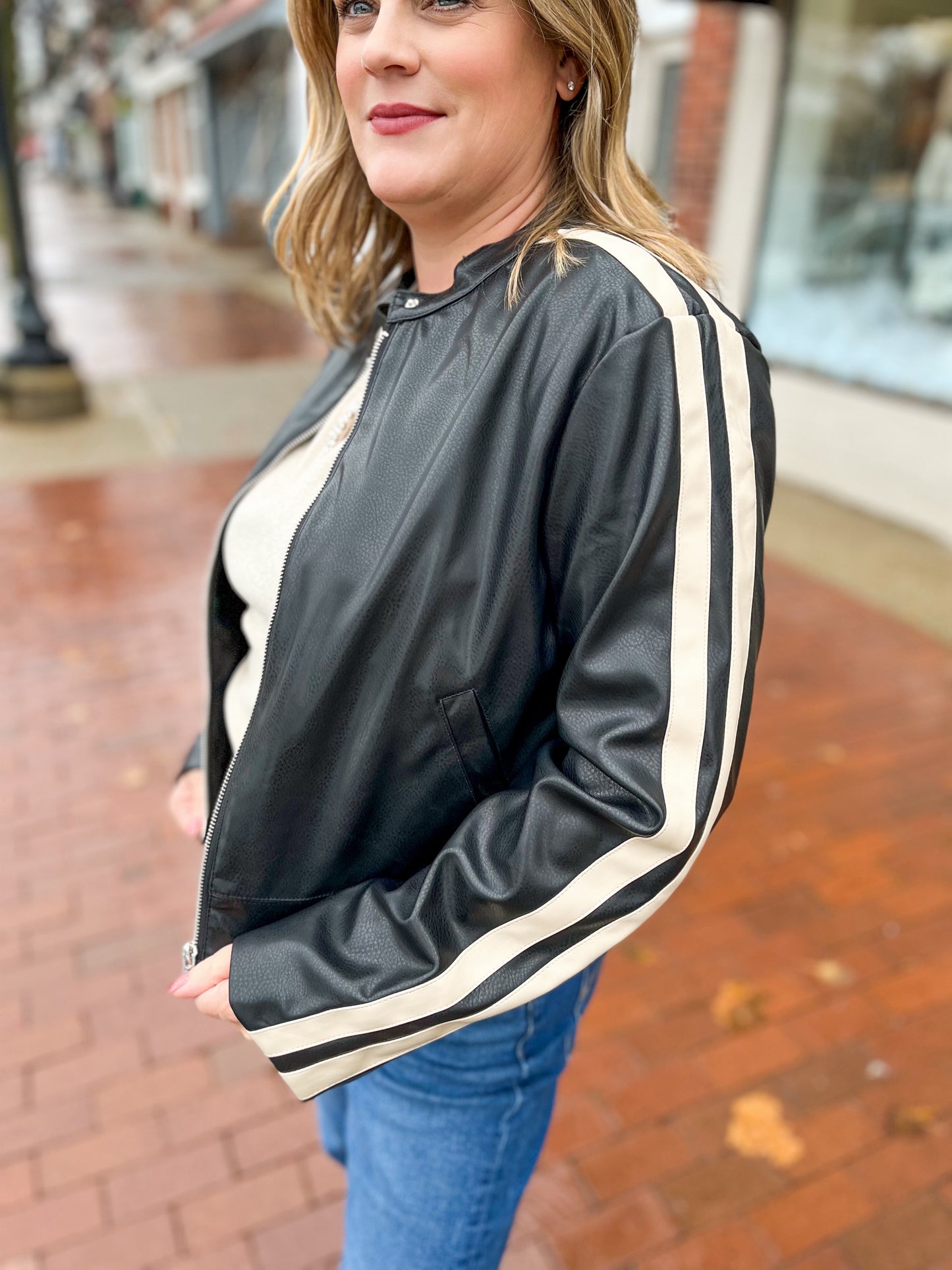 Line Contrast Biker Jacket