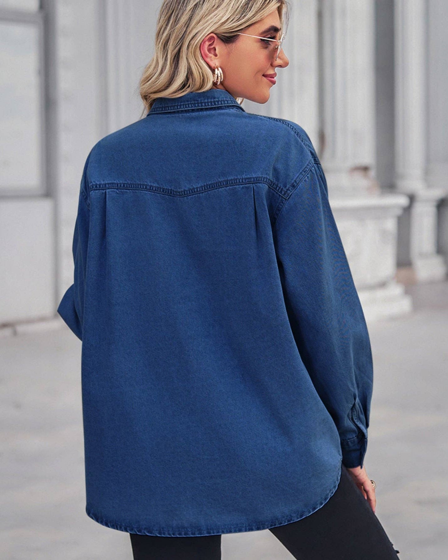 Denim Lapel Button Down Top