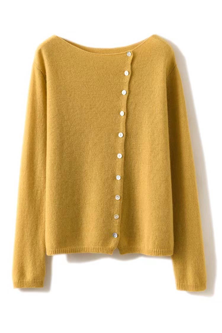 Asymmetric button closure knit cardigan