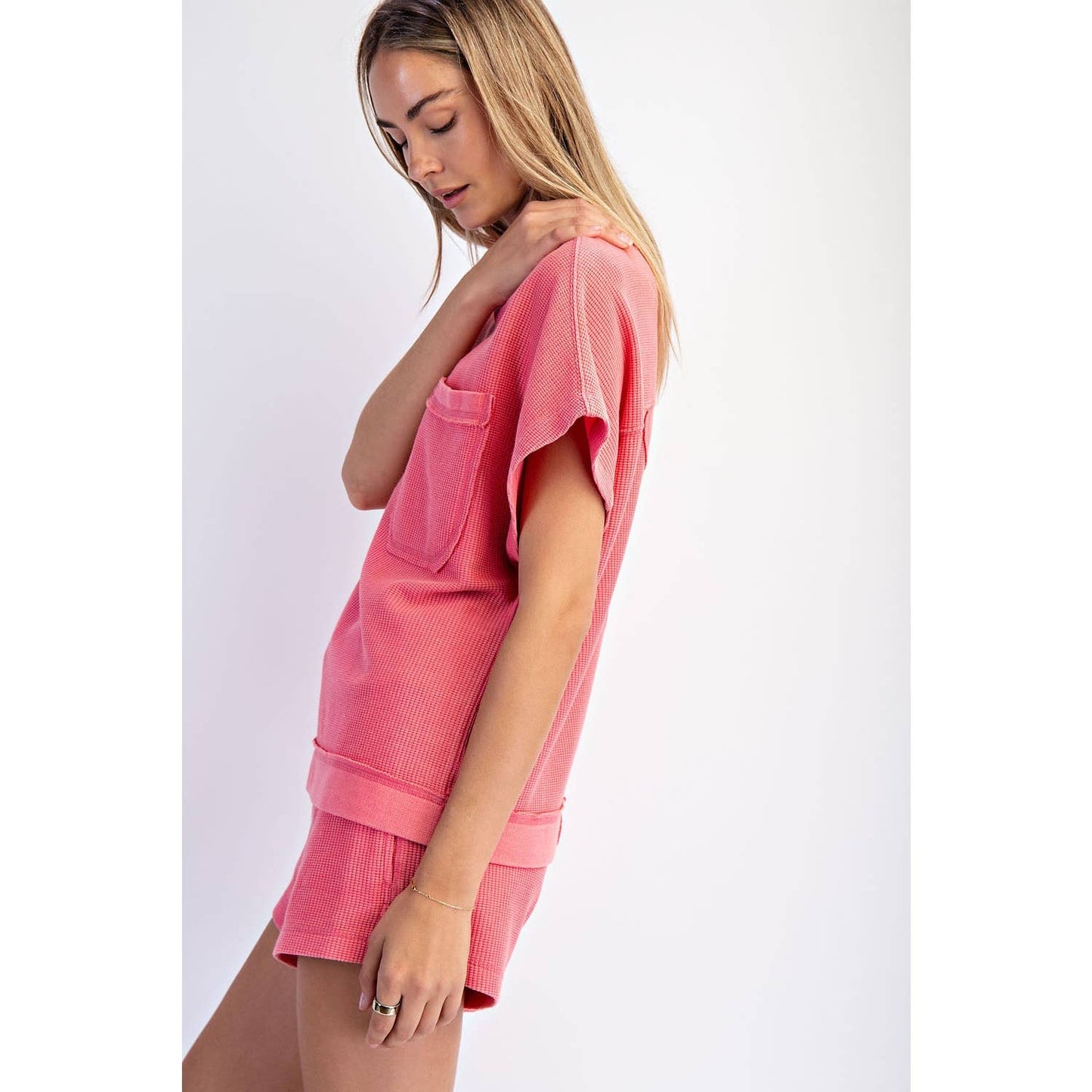 Strawberry Pink Mineral Washed Short Sleeve Top