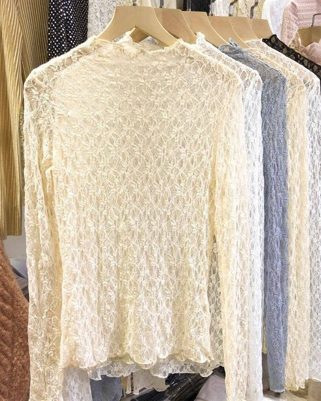 Textured Floral Lace Sheer Mesh Layering Top