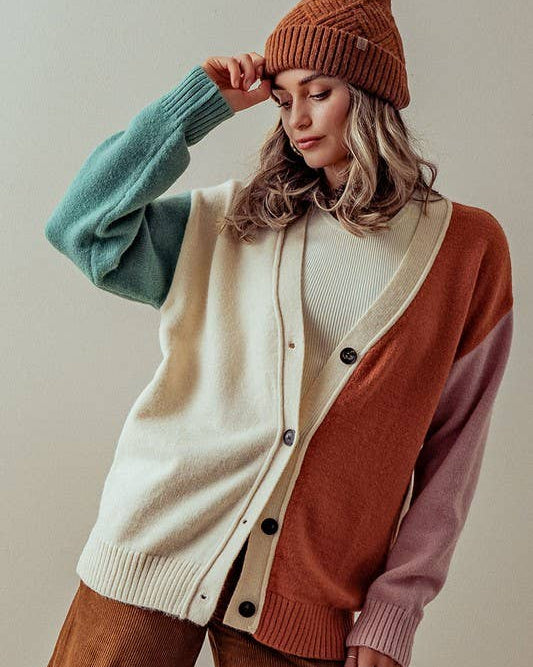 RETRO COLORBLOCK CARDIGAN SWEATER