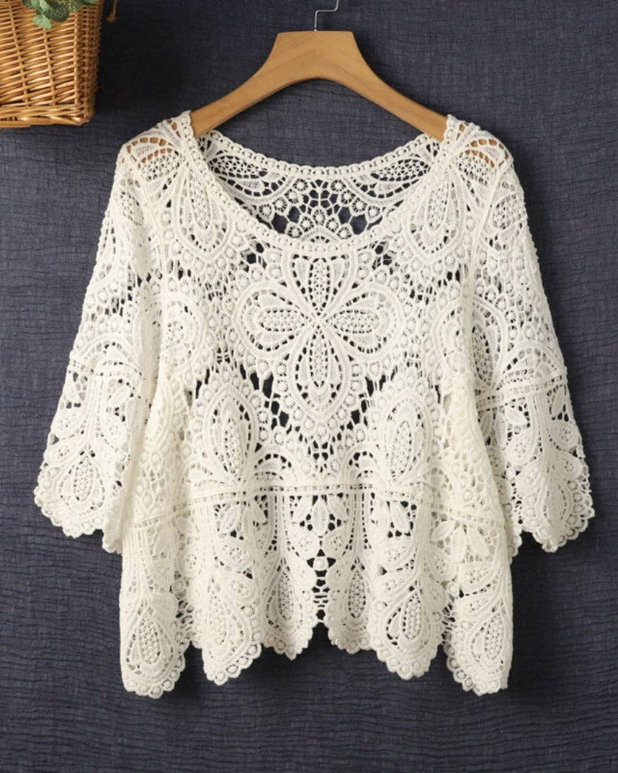 White Crochet Pullover Top