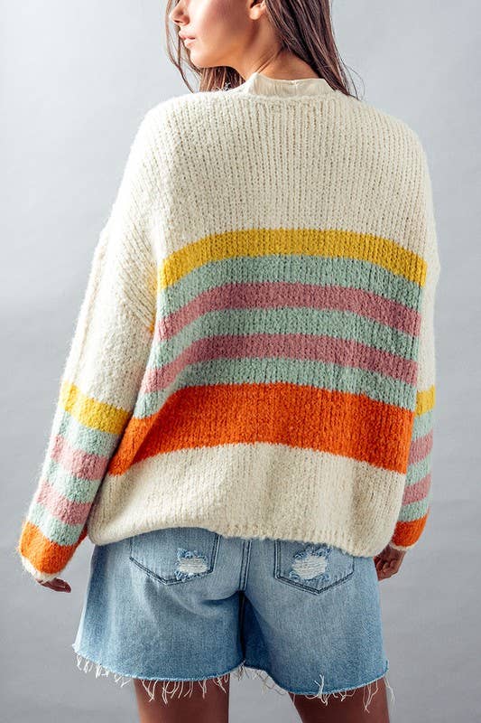 Multi Colored Stripe Cream Cardigan