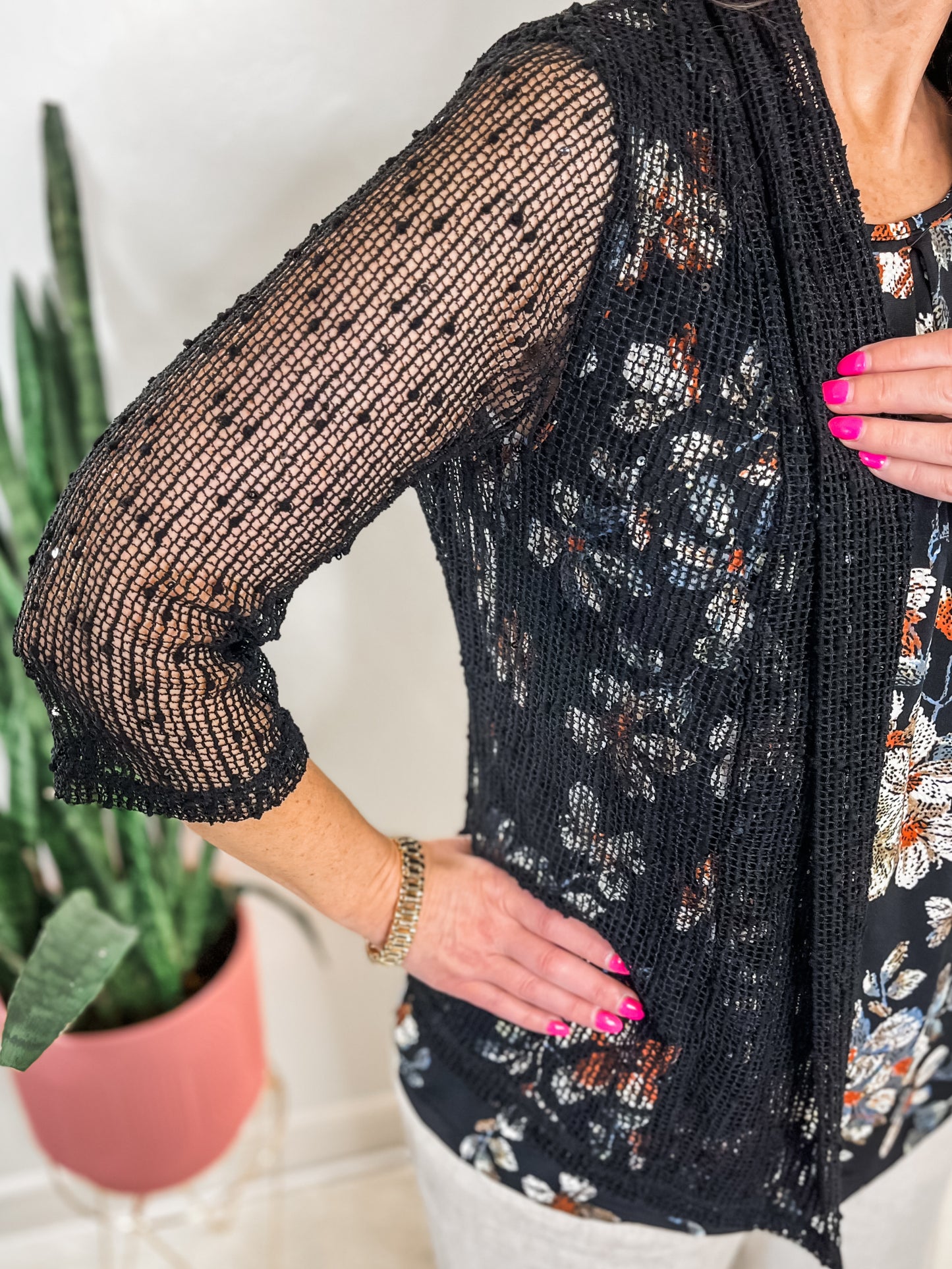Black Open Mesh Sequin Cover Up
