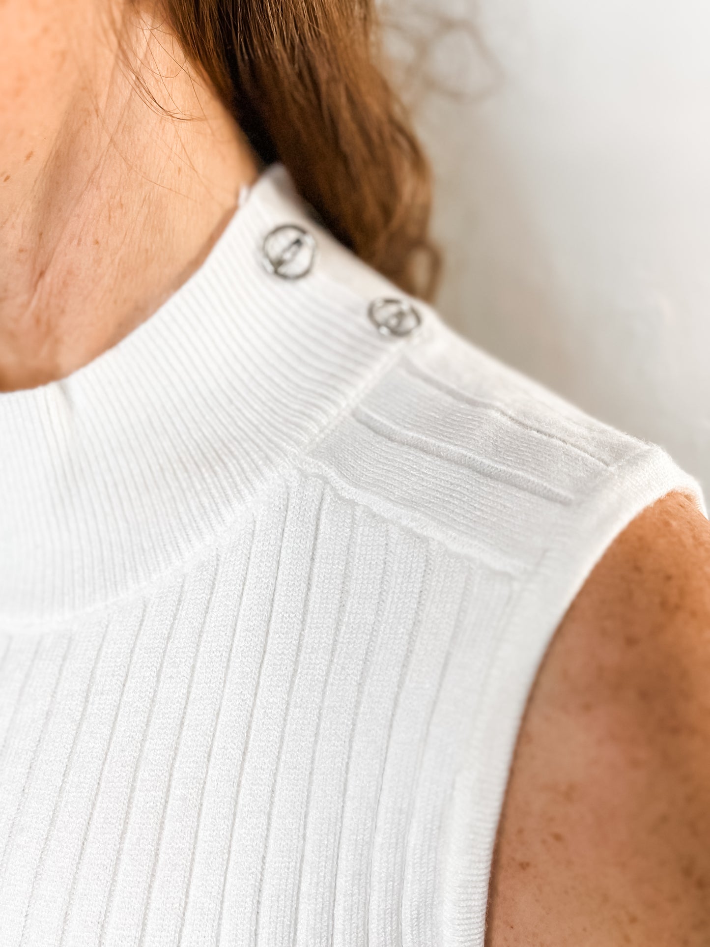 White Ribbed Mockneck Tank