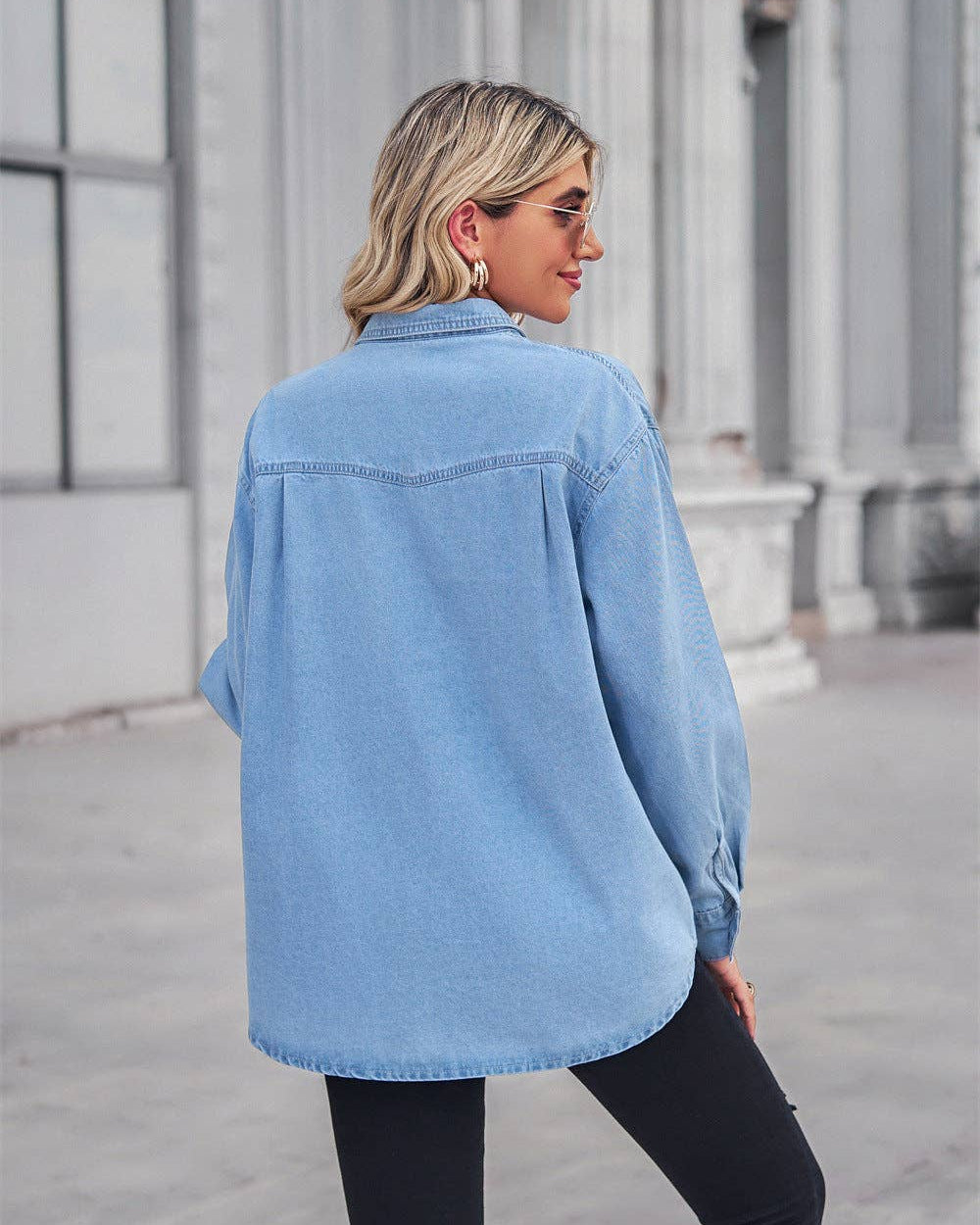 Denim Lapel Button Down Top