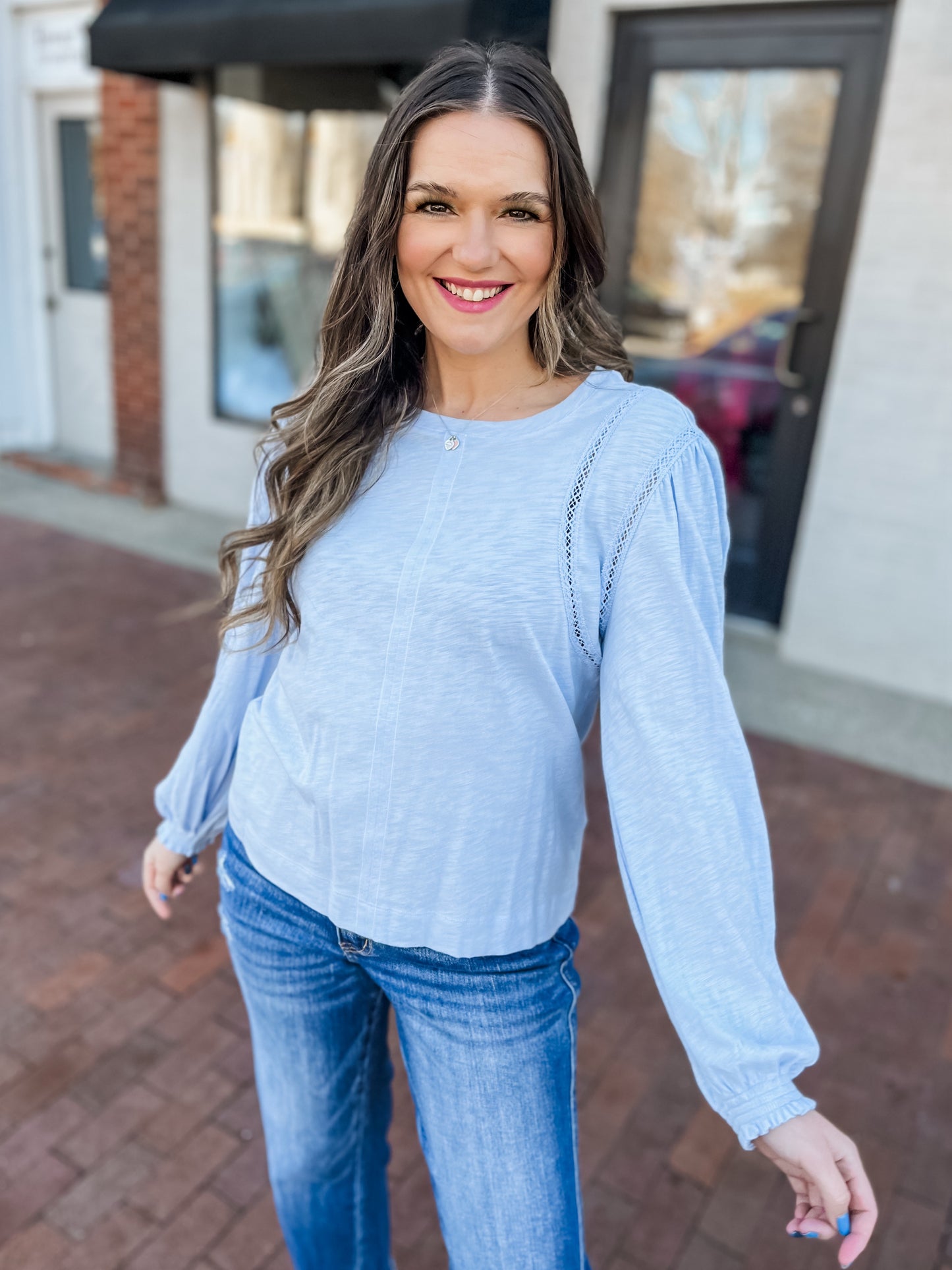 Sky Blue Crochet Detail Top