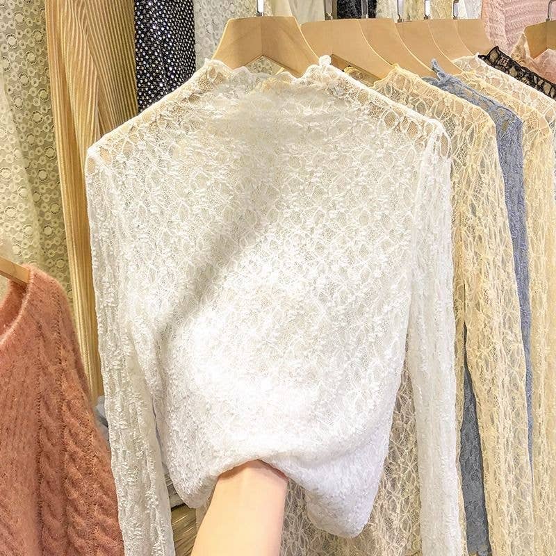 Textured Floral Lace Sheer Mesh Layering Top