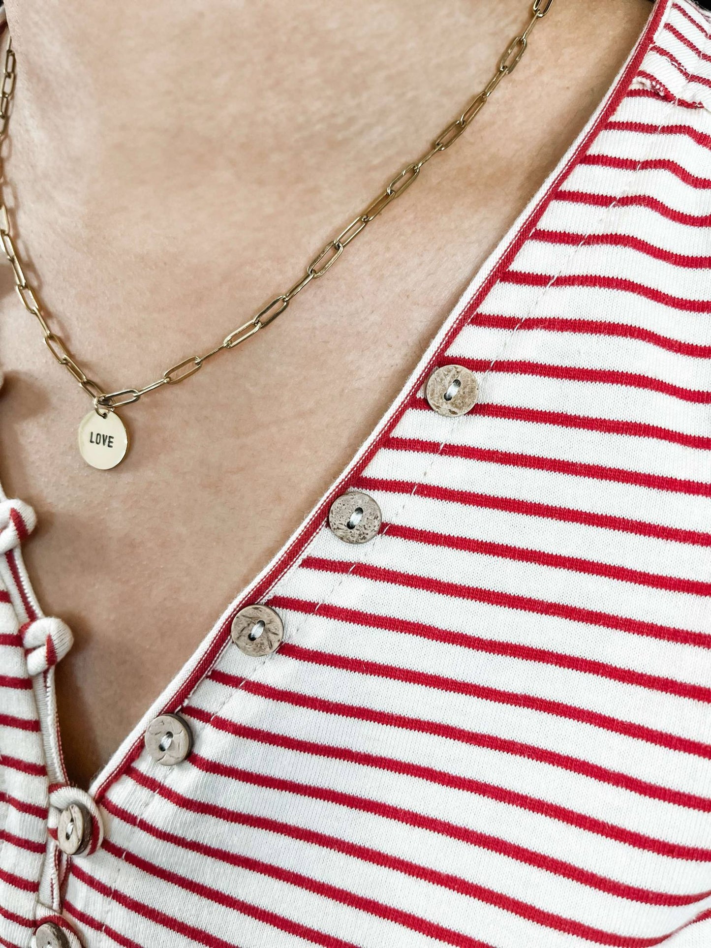 Ivory & Red Stripe Button Top