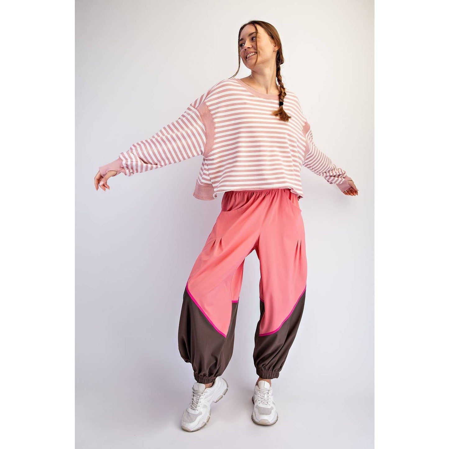 Striped Terry Open Back Long Sleeve