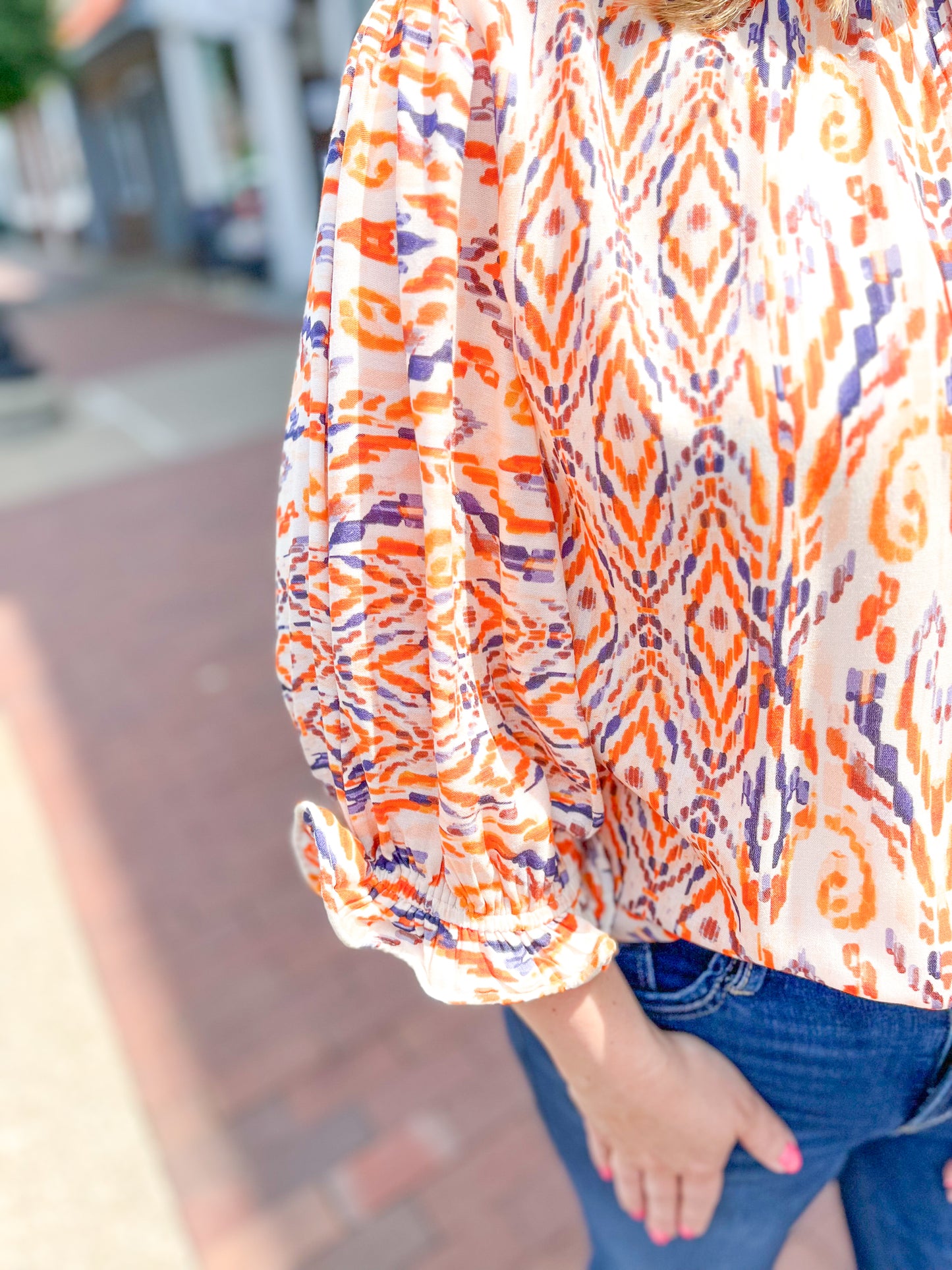 Orange & Purple Abstract Woven Top