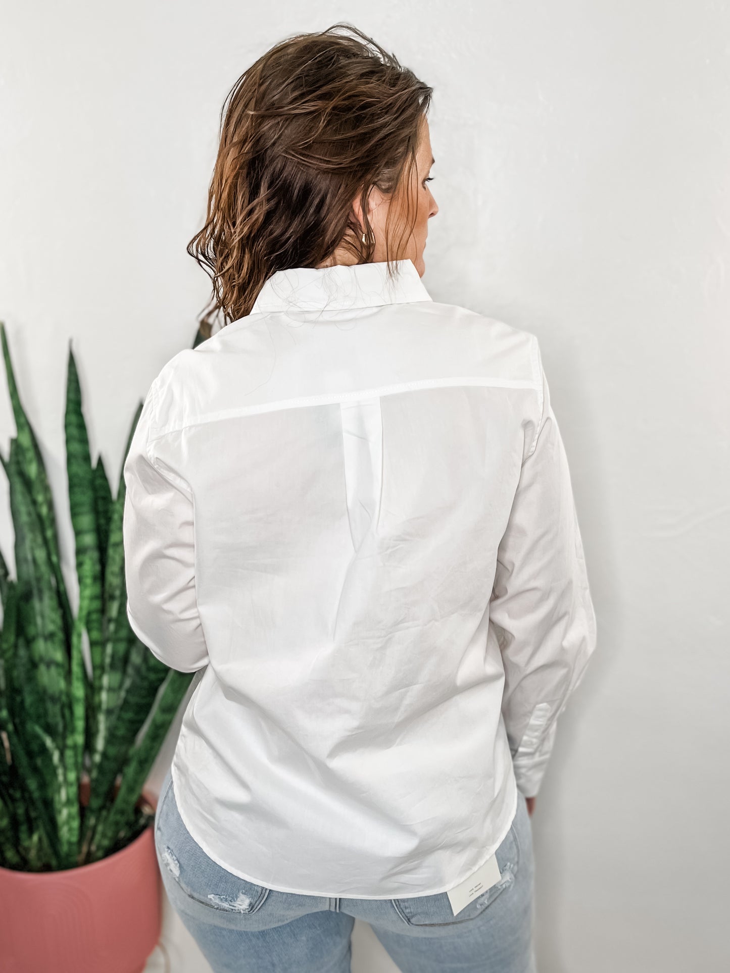 White Crochet Trim Button Up Shirt