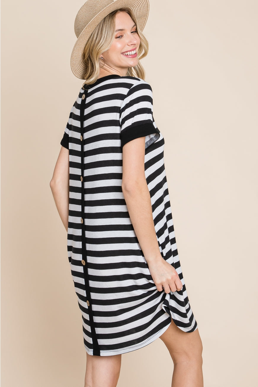Stripe Button Back Dress