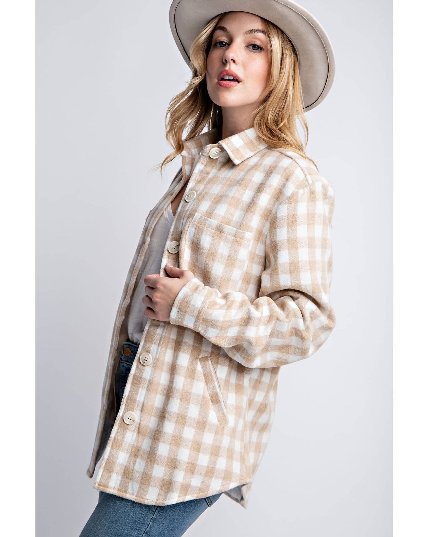 FUZZY PLAID FUR LINED BUTTON DOWN FLANNEL SHACKET