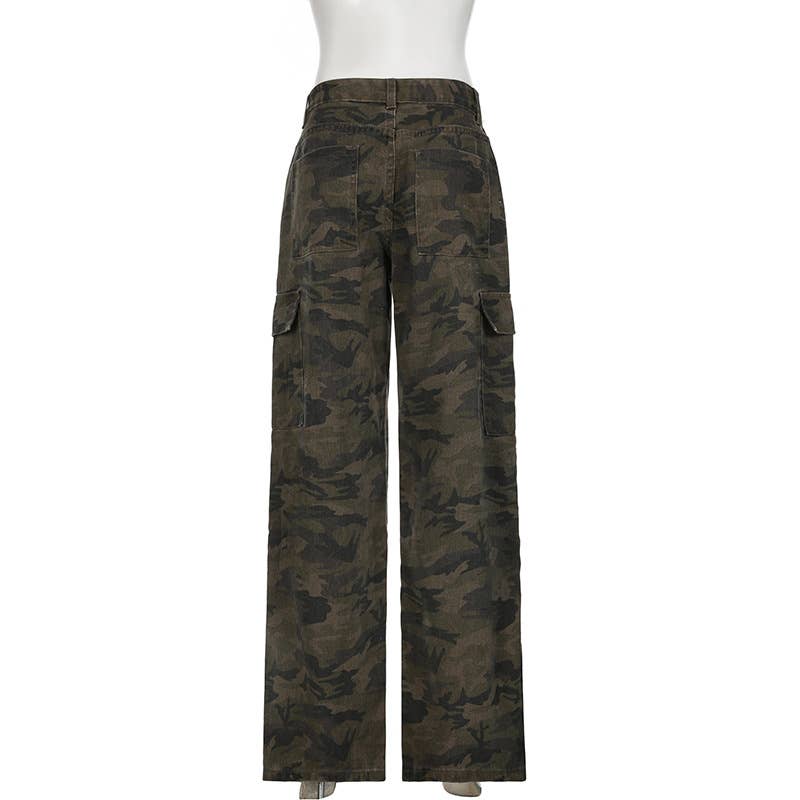 Camouflage Jeans straight denim pants
