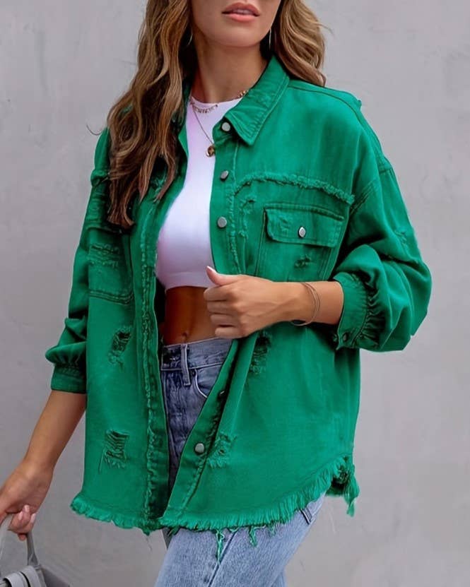 Distressed Long-Sleeved Denim Jacket
