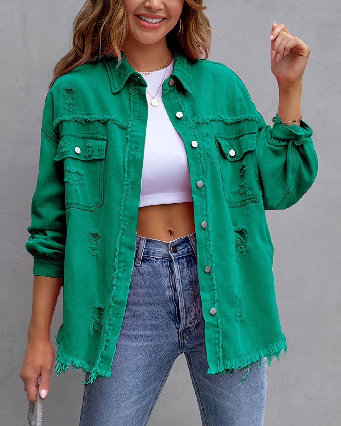 Distressed Long-Sleeved Denim Jacket
