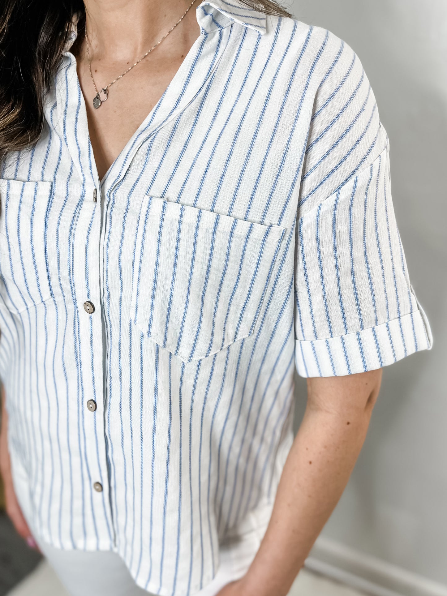 Stripe Short Sleeve Button Down