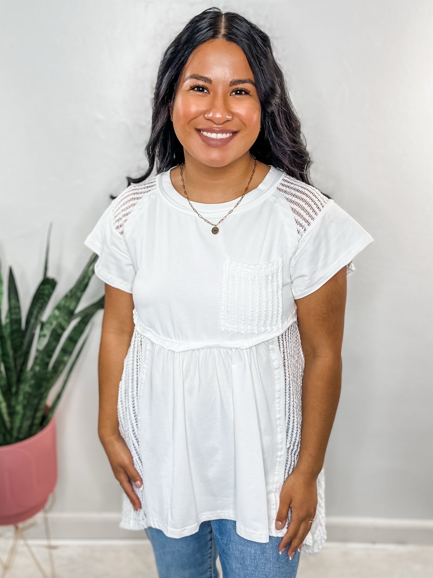 White Mixed Texture Top