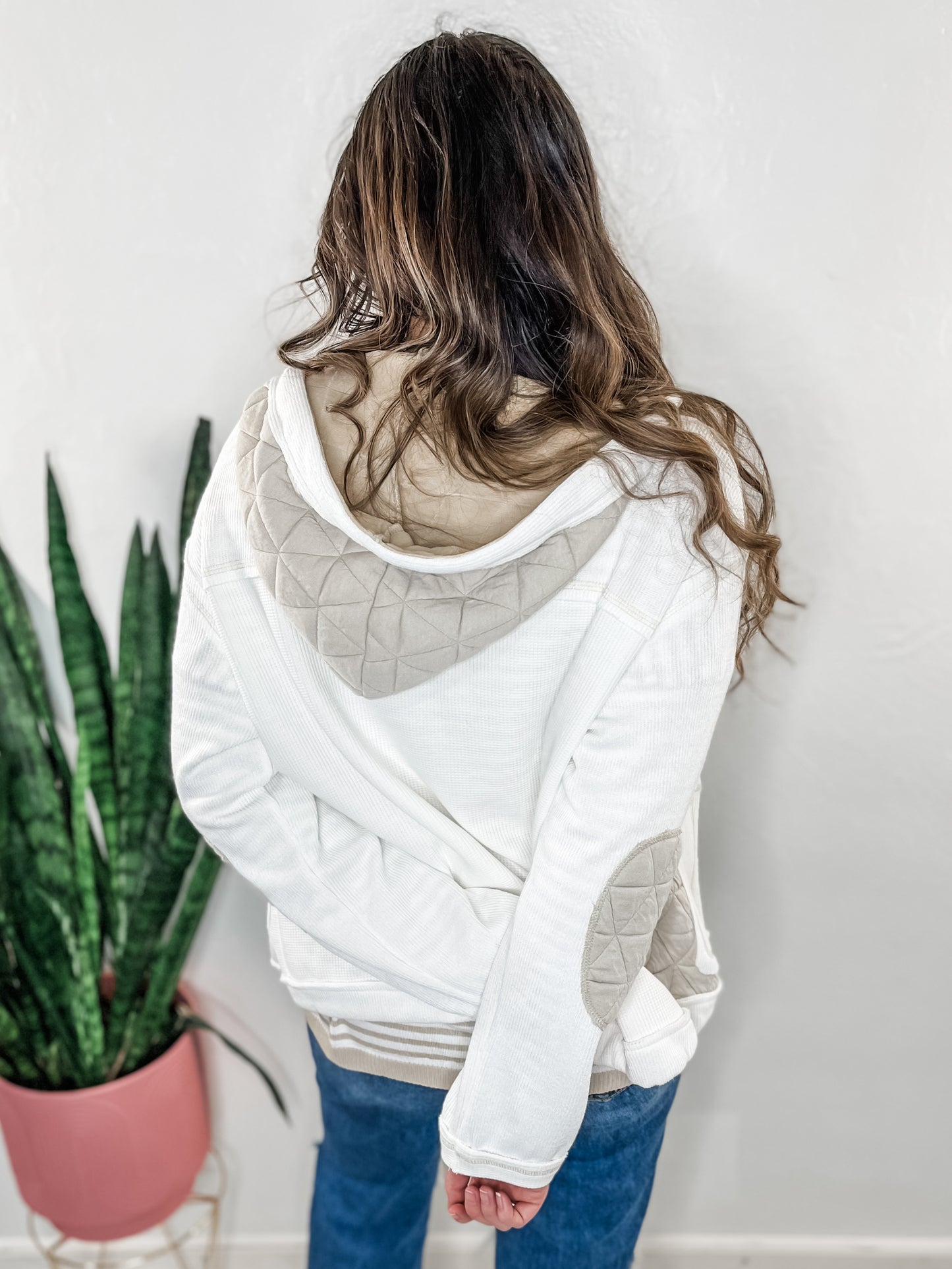 White & Beige Textured Patchwork Jacket