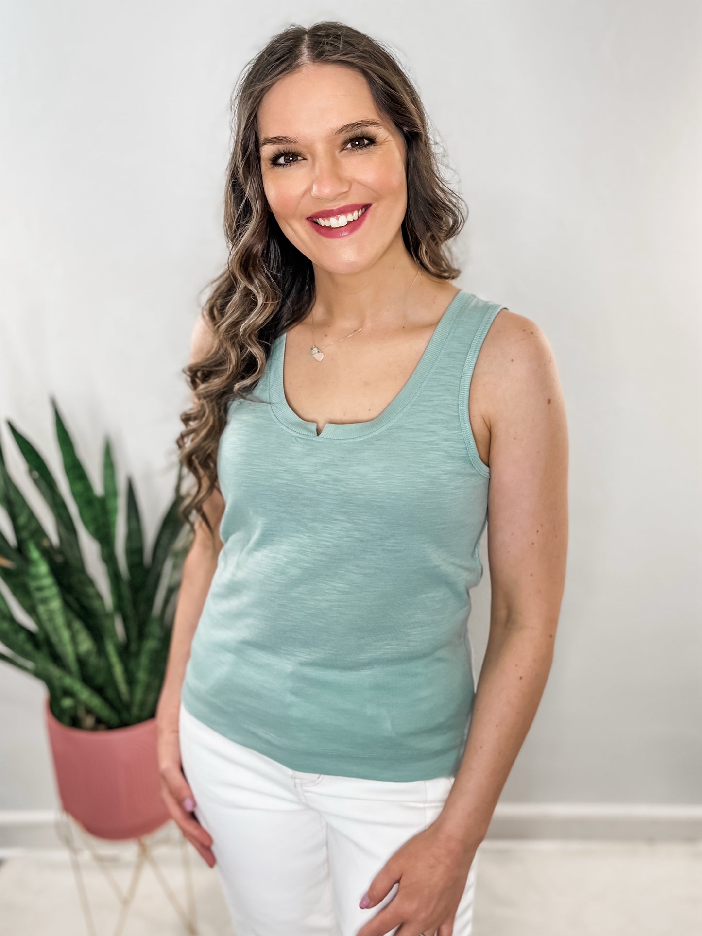 Light Sage Noched Tank